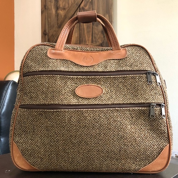 ventura Bags Ventura Bag Tweed Leather Trim Luggage Tote Retro